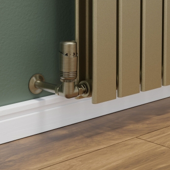 West Delta Corner TRV Thermostatic Radiator Valve and Lockshield - Antique Brass