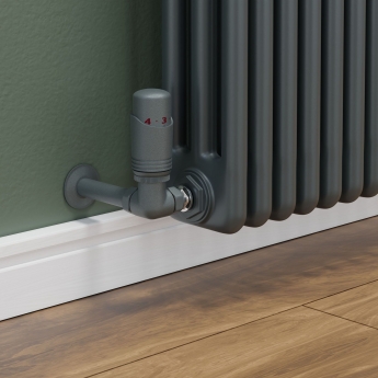West Delta Corner TRV Thermostatic Radiator Valve and Lockshield - Gunboat Grey