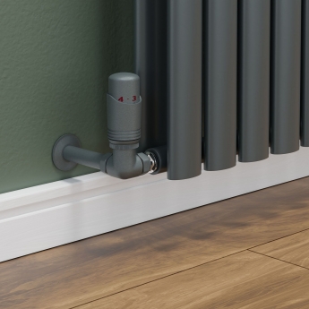 West Delta Corner TRV Thermostatic Radiator Valve and Lockshield - Gunboat Grey
