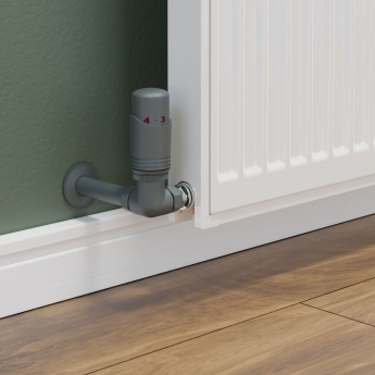 West Delta Corner TRV Thermostatic Radiator Valve and Lockshield - Gunboat Grey