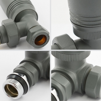 West Delta Corner TRV Thermostatic Radiator Valve and Lockshield - Gunboat Grey