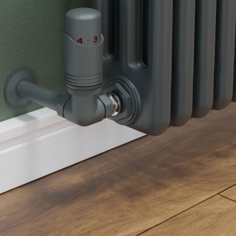 West Delta Corner TRV Thermostatic Radiator Valve and Lockshield - Gunboat Grey