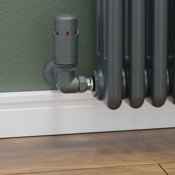 West Delta Corner TRV Thermostatic Radiator Valve and Lockshield - Gunboat Grey