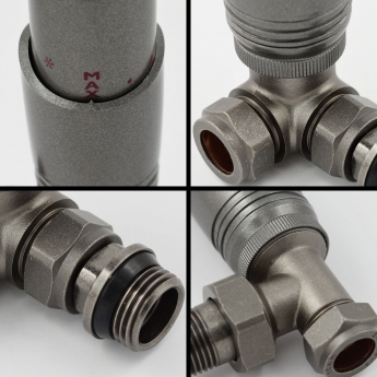 West Delta Corner TRV Thermostatic Radiator Valve and Lockshield - Dark Metallic Grey