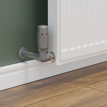 West Delta Corner TRV Thermostatic Radiator Valve and Lockshield - Matte Metallic Grey