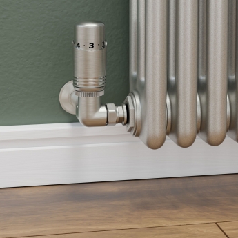 West Delta Corner TRV Thermostatic Radiator Valve and Lockshield - Satin Nickel