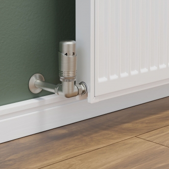 West Delta Corner TRV Thermostatic Radiator Valve and Lockshield - Satin Nickel
