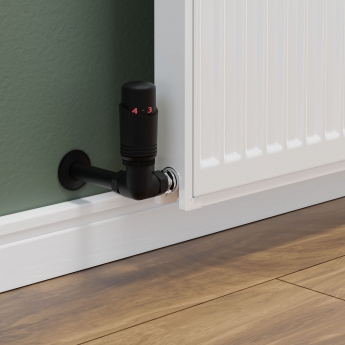 West Delta Corner TRV Thermostatic Radiator Valve and Lockshield - Textured Black