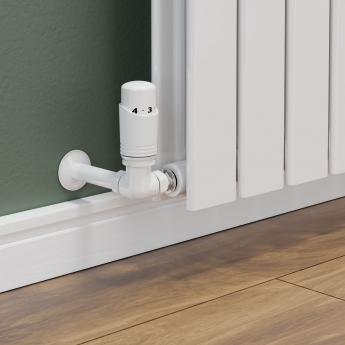 West Delta Corner TRV Thermostatic Radiator Valve and Lockshield - White