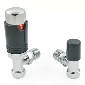 West Echo Angled TRV Thermostatic Radiator Valve and Lockshield - Chrome & Anthracite