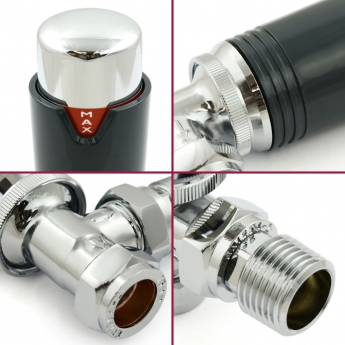 West Echo Angled TRV Thermostatic Radiator Valve and Lockshield - Chrome & Anthracite