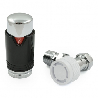 West Echo Angled TRV Thermostatic Radiator Valve and Lockshield - Chrome & Black