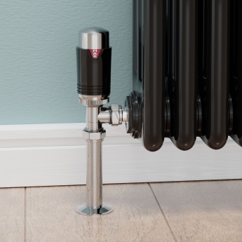 West Echo Angled TRV Thermostatic Radiator Valve and Lockshield - Chrome & Black