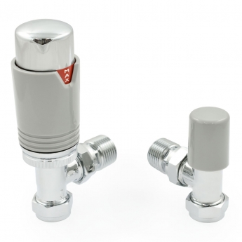 West Echo Angled TRV Thermostatic Radiator Valve and Lockshield - Chrome & Silver