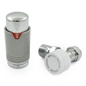 West Echo Angled TRV Thermostatic Radiator Valve and Lockshield - Chrome & Silver