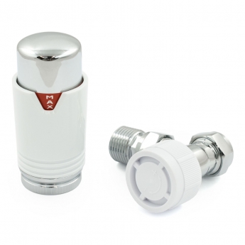 West Echo Angled TRV Thermostatic Radiator Valve and Lockshield - Chrome & White