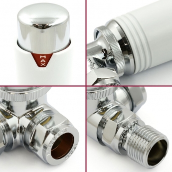 West Echo Corner TRV Thermostatic Radiator Valve and Lockshield - Chrome & White