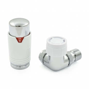 West Echo Corner TRV Thermostatic Radiator Valve and Lockshield - Chrome & White