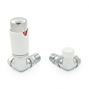West Echo Corner TRV Thermostatic Radiator Valve and Lockshield - Chrome & White
