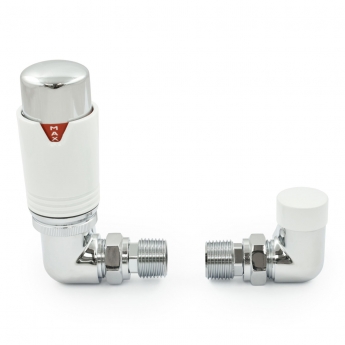 West Echo Corner TRV Thermostatic Radiator Valve and Lockshield - Chrome & White