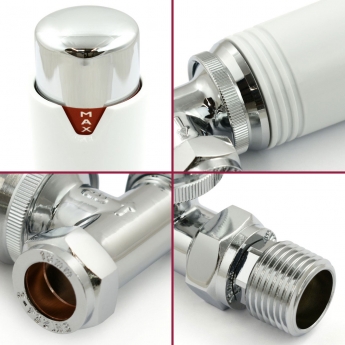 West Echo Straight TRV Thermostatic Radiator Valve and Lockshield - Chrome & White