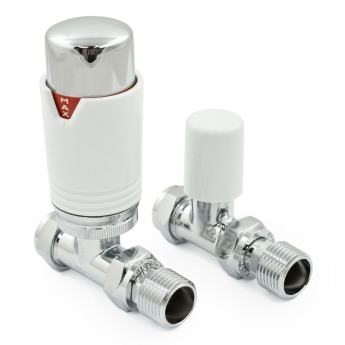 West Echo Straight TRV Thermostatic Radiator Valve and Lockshield - Chrome & White