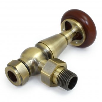 West Eton Traditional Angled Manual Radiator Valve and Lockshield - Antique Brass