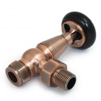 West Eton Traditional Angled Manual Radiator Valve and Lockshield - Antique Copper