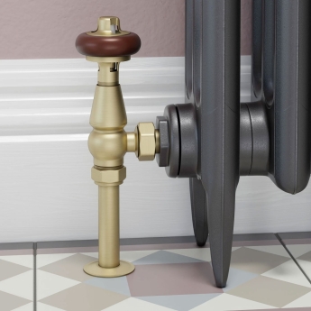 West Eton Traditional Angled Manual Radiator Valve and Lockshield - Brushed Brass | Product Image