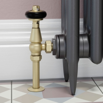 West Eton Traditional Angled Manual Radiator Valve and Lockshield - Brushed Brass | Product Image