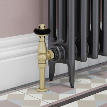 West Eton Traditional Angled Manual Radiator Valve and Lockshield - Brushed Brass | Product Image