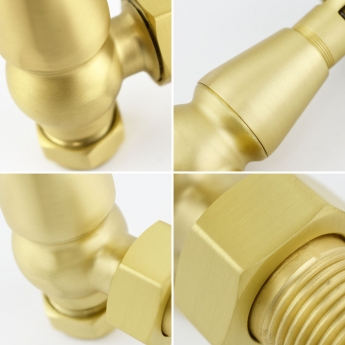 West Eton Traditional Angled Manual Radiator Valve and Lockshield - Brushed Brass