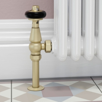 West Eton Traditional Angled Manual Radiator Valve and Lockshield - Brushed Brass | Product Image