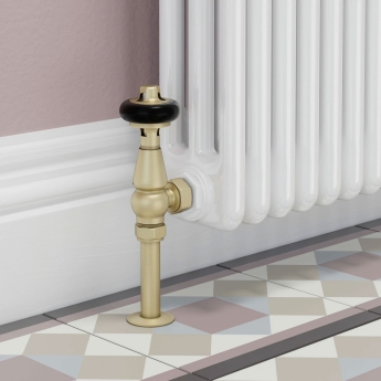 West Eton Traditional Angled Manual Radiator Valve and Lockshield - Brushed Brass | Product Image