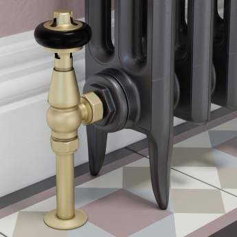 West Eton Traditional Angled Manual Radiator Valve and Lockshield - Brushed Brass | Product Image