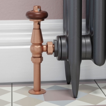 West Eton Traditional Angled Manual Radiator Valve and Lockshield - Brushed Copper | Product Image