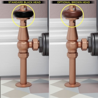 West Eton Traditional Angled Manual Radiator Valve and Lockshield - Brushed Copper | Product Image