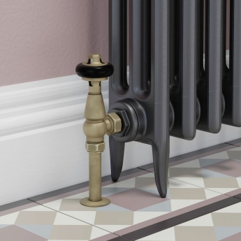 West Eton Traditional Angled Manual Radiator Valve and Lockshield - Old English Brass | Product Image