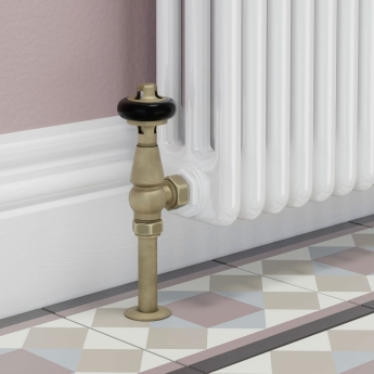 West Eton Traditional Angled Manual Radiator Valve and Lockshield - Old English Brass | Product Image