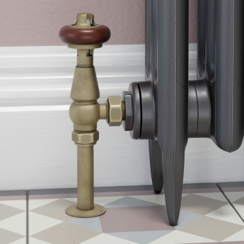 West Eton Traditional Angled Manual Radiator Valve and Lockshield - Old English Brass | Product Image