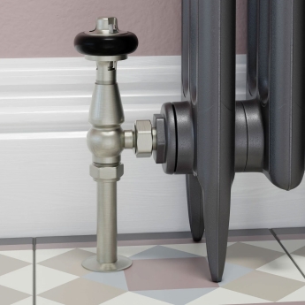 West Eton Traditional Angled Manual Radiator Valve and Lockshield - Satin Nickel | Product Image