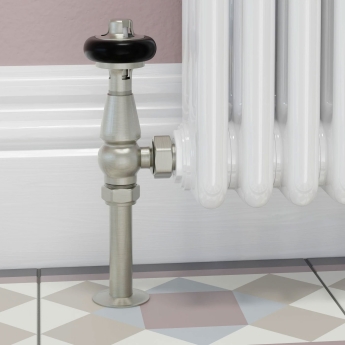 West Eton Traditional Angled Manual Radiator Valve and Lockshield - Satin Nickel | Product Image