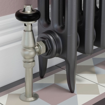 West Eton Traditional Angled Manual Radiator Valve and Lockshield - Satin Nickel | Product Image