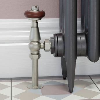 West Eton Traditional Angled Manual Radiator Valve and Lockshield - Satin Nickel | Product Image