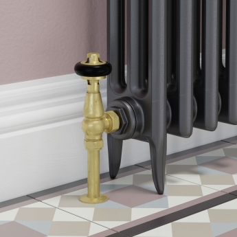 West Eton Traditional Angled Manual Radiator Valve and Lockshield - Un-Lacquered Brass | Product Image