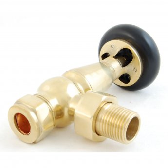 West Eton Traditional Angled Manual Radiator Valve and Lockshield - Un-Lacquered Brass