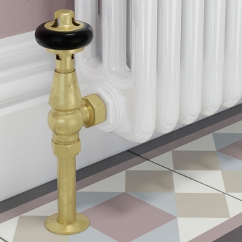 West Eton Traditional Angled Manual Radiator Valve and Lockshield - Un-Lacquered Brass | Product Image