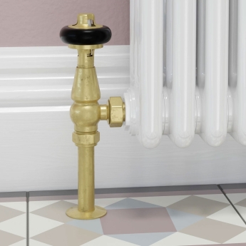 West Eton Traditional Angled Manual Radiator Valve and Lockshield - Un-Lacquered Brass | Product Image