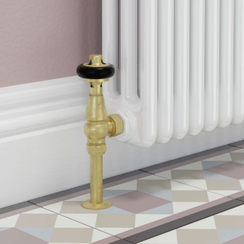 West Eton Traditional Angled Manual Radiator Valve and Lockshield - Un-Lacquered Brass | Product Image