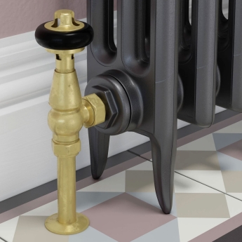West Eton Traditional Angled Manual Radiator Valve and Lockshield - Un-Lacquered Brass | Product Image